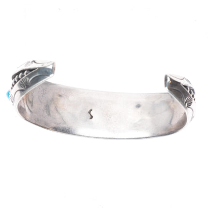 7" Vintage Navajo carinated sterling silver turquoise row cuff bracelet