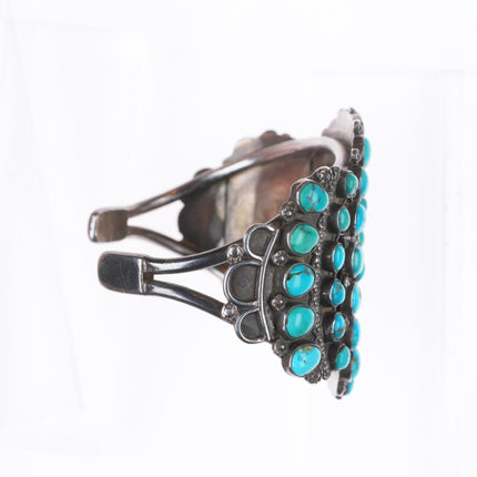 6.25" 1930's Zuni turquoise cluster cuff bracelet ingot/sterling silver