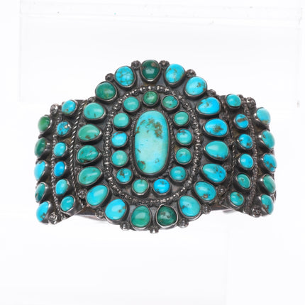 6.25" 1930's Zuni turquoise cluster cuff bracelet ingot/sterling silver