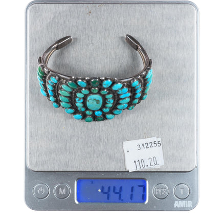 6.25" 1930's Zuni turquoise cluster cuff bracelet ingot/sterling silver
