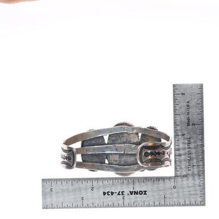 6.6" Vintage Navajo  sterling silver Petrified wood agate 3 stone cuff bracelet