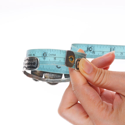 6.6" Vintage Navajo  sterling silver Petrified wood agate 3 stone cuff bracelet