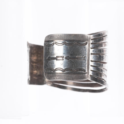 6.5" c1940's Navajo sterling silver split face stamped sides cuff bracelet