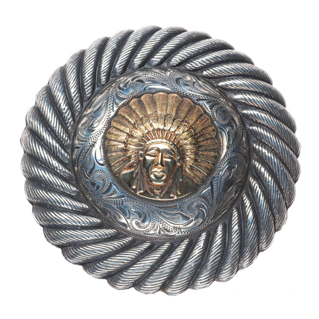 Bohlin 14k gold/Sterling silver "Chief Red Wolf" belt buckle hand engraved