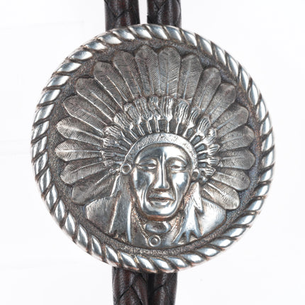 Edward Bohlin "Chief Red Wolf" Sterling silver hand engraved bolo tie Indian