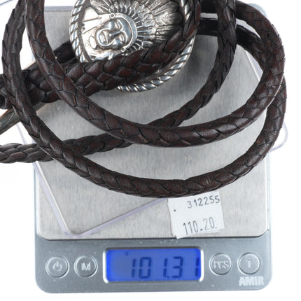 Edward Bohlin "Chief Red Wolf" Sterling silver hand engraved bolo tie Indian