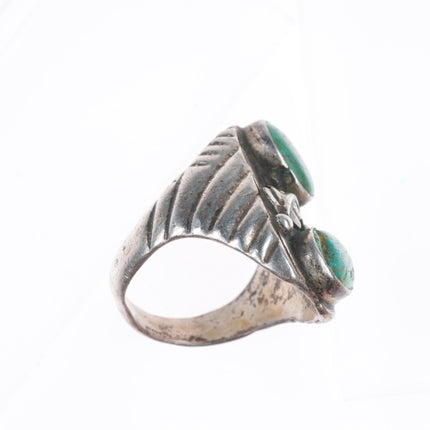 sz9 50's-60's Vintage Navajo sterling silver green turquoise long men's ring