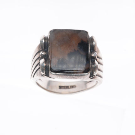 sz11.5 Vintage Navajo sterling silver petrified wood agate men's ring
