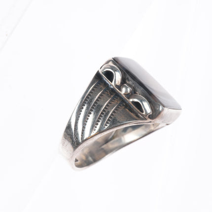 sz11.5 Vintage Navajo sterling silver petrified wood agate men's ring