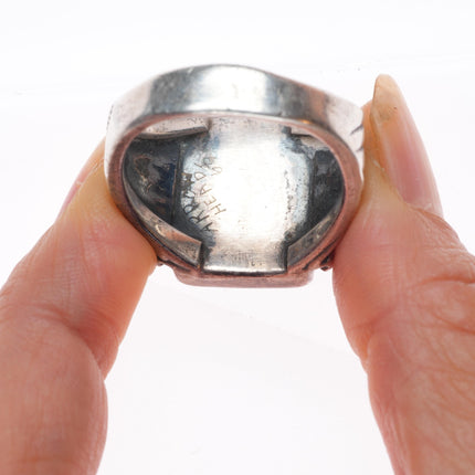 sz11.5 Vintage Navajo sterling silver petrified wood agate men's ring