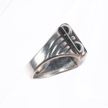 sz11.5 Vintage Navajo sterling silver petrified wood agate men's ring