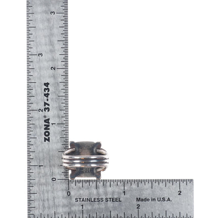 sz7 Vintage Navajo sterling silver ring twisted wire bezel nice turquoise