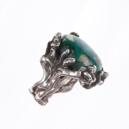 sz10 Vintage southwestern modernist brutalist sterling silver chrysocolla ring