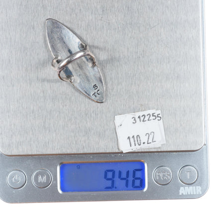 sz7 Tommy Singer Navajo sterling silver peyote bird chip inlay turquoise ring