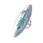 sz7 Tommy Singer Navajo sterling silver peyote bird chip inlay turquoise ring