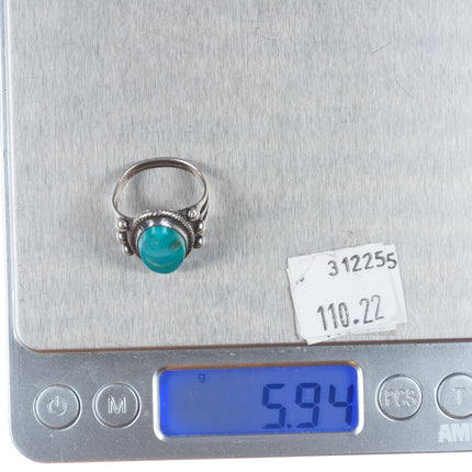 sz6.5 1940's Blue Gem Turquoise vintage Navajo sterling silver rope bezel ring