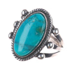 sz6.5 1940's Blue Gem Turquoise vintage Navajo sterling silver rope bezel ring