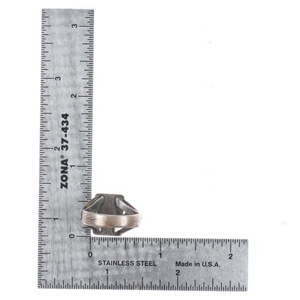 sz7.5 20's-30's Vintage Navajo sterling silver thunderbird ring with turquoise