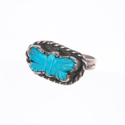 sz8 Vintage Zuni sterling silver carved turquoise butterfly ring