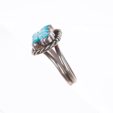 sz8 Vintage Zuni sterling silver carved turquoise butterfly ring