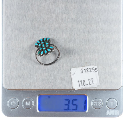 sz7 c1940's Vintage Zuni sterling silver petit point turquoise ring