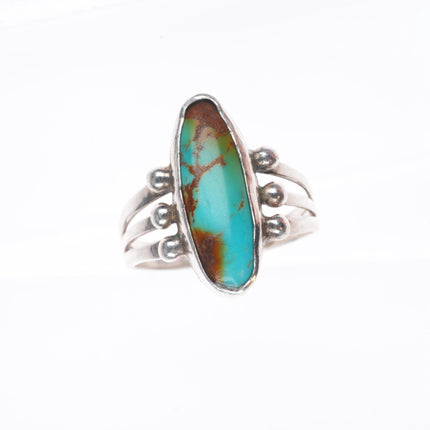 sz11 30's-40's Navajo sterling silver ring with nice turquoise triple shank