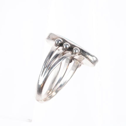 sz11 30's-40's Navajo sterling silver ring with nice turquoise triple shank