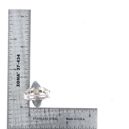 sz11 30's-40's Navajo sterling silver ring with nice turquoise triple shank