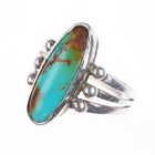 sz11 30's-40's Navajo sterling silver ring with nice turquoise triple shank