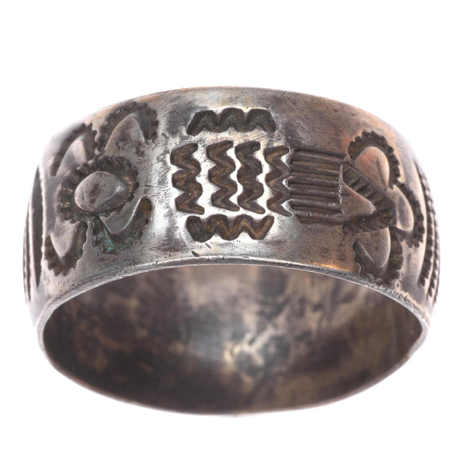 sz14 Vintage Navajo ingot/sterling silver wide band ring with nice stampwork