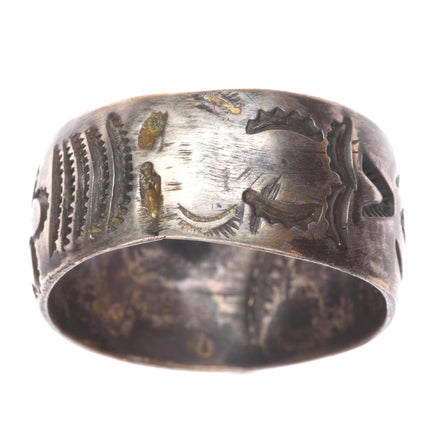 sz14 Vintage Navajo ingot/sterling silver wide band ring with nice stampwork