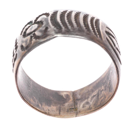 sz14 Vintage Navajo ingot/sterling silver wide band ring with nice stampwork