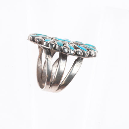 sz9 20's-30's Vintage Zuni ingot silver turquoise cluster ring