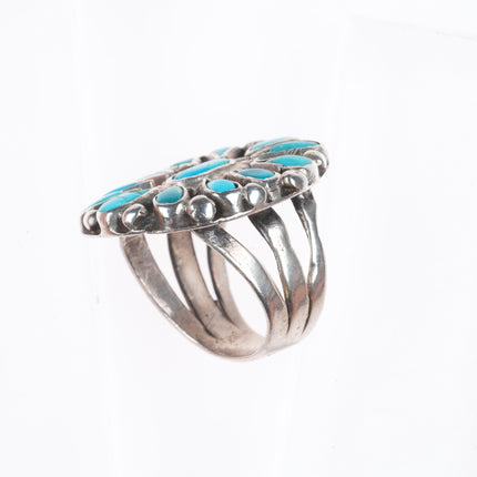 sz9 20's-30's Vintage Zuni ingot silver turquoise cluster ring
