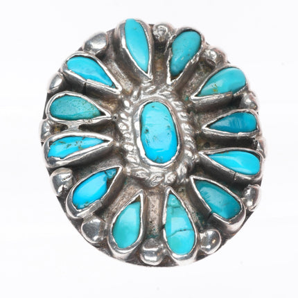 sz9 20's-30's Vintage Zuni ingot silver turquoise cluster ring