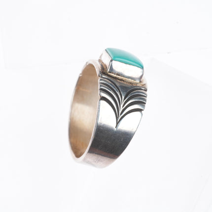 sz11 Steve Yellowhorse Navajo sterling silver turquoise chiseled band ring