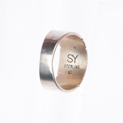 sz11 Steve Yellowhorse Navajo sterling silver turquoise chiseled band ring