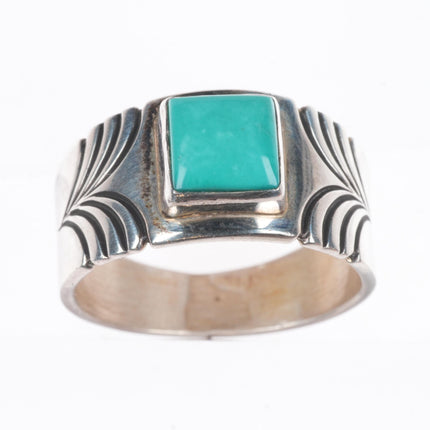 sz11 Steve Yellowhorse Navajo sterling silver turquoise chiseled band ring