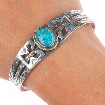 6.5" c1940 Navajo Ingot/Sterling silver Lone Mountain turquoise cuff bracelet