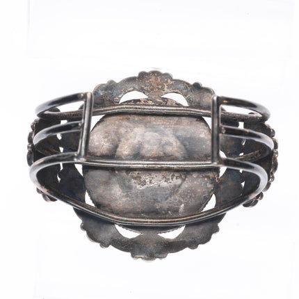 6.6" 40's-50's Zuni repousse sterling silver turquoise cluster cuff bracelet