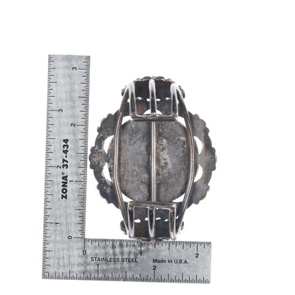 6.6" 40's-50's Zuni repousse sterling silver turquoise cluster cuff bracelet