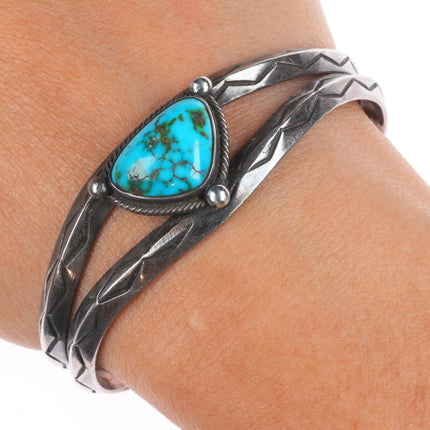 6.5" c1940's Navajo carinated sterling silver high grade turquoise cuff bracelet