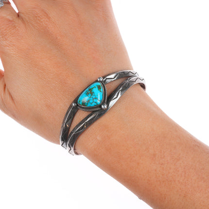6.5" c1940's Navajo carinated sterling silver high grade turquoise cuff bracelet