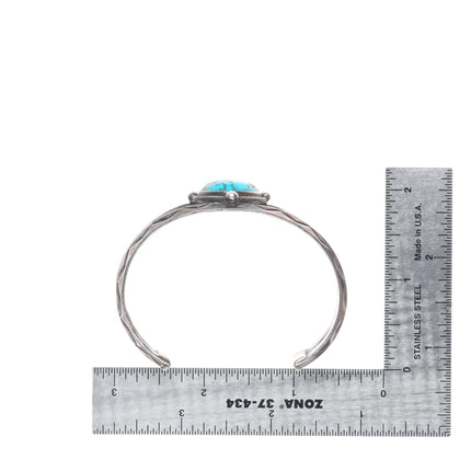 6.5" c1940's Navajo carinated sterling silver high grade turquoise cuff bracelet
