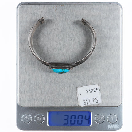 6.5" c1940's Navajo carinated sterling silver high grade turquoise cuff bracelet