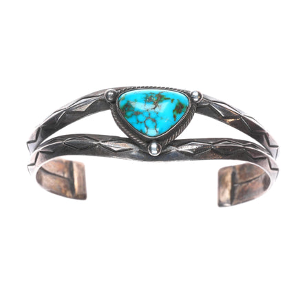 6.5" c1940's Navajo carinated sterling silver high grade turquoise cuff bracelet
