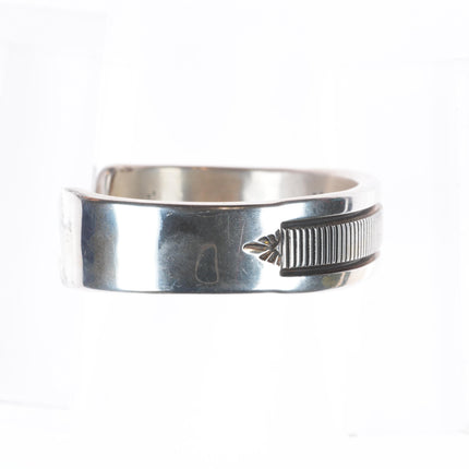 7.5" Heavy Bruce Morgan Navajo sterling silver interior stamped cuff bracelet