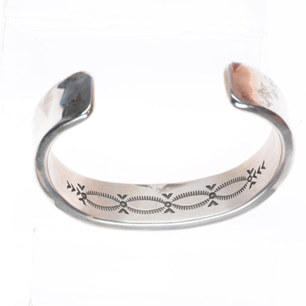 7.5" Heavy Bruce Morgan Navajo sterling silver interior stamped cuff bracelet
