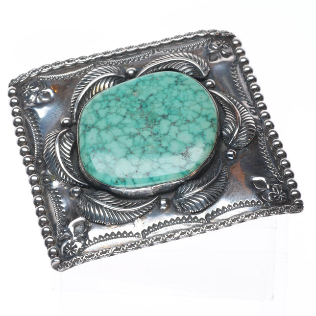Vintage Navajo Turquoise Mountain Birdseye turquoise sterling silver belt buckle