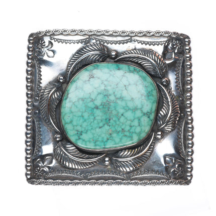 Vintage Navajo Turquoise Mountain Birdseye turquoise sterling silver belt buckle